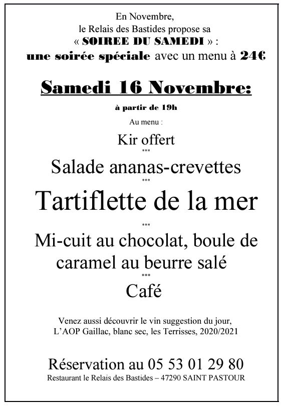 Soirée du samedi : tartiflette de la mer