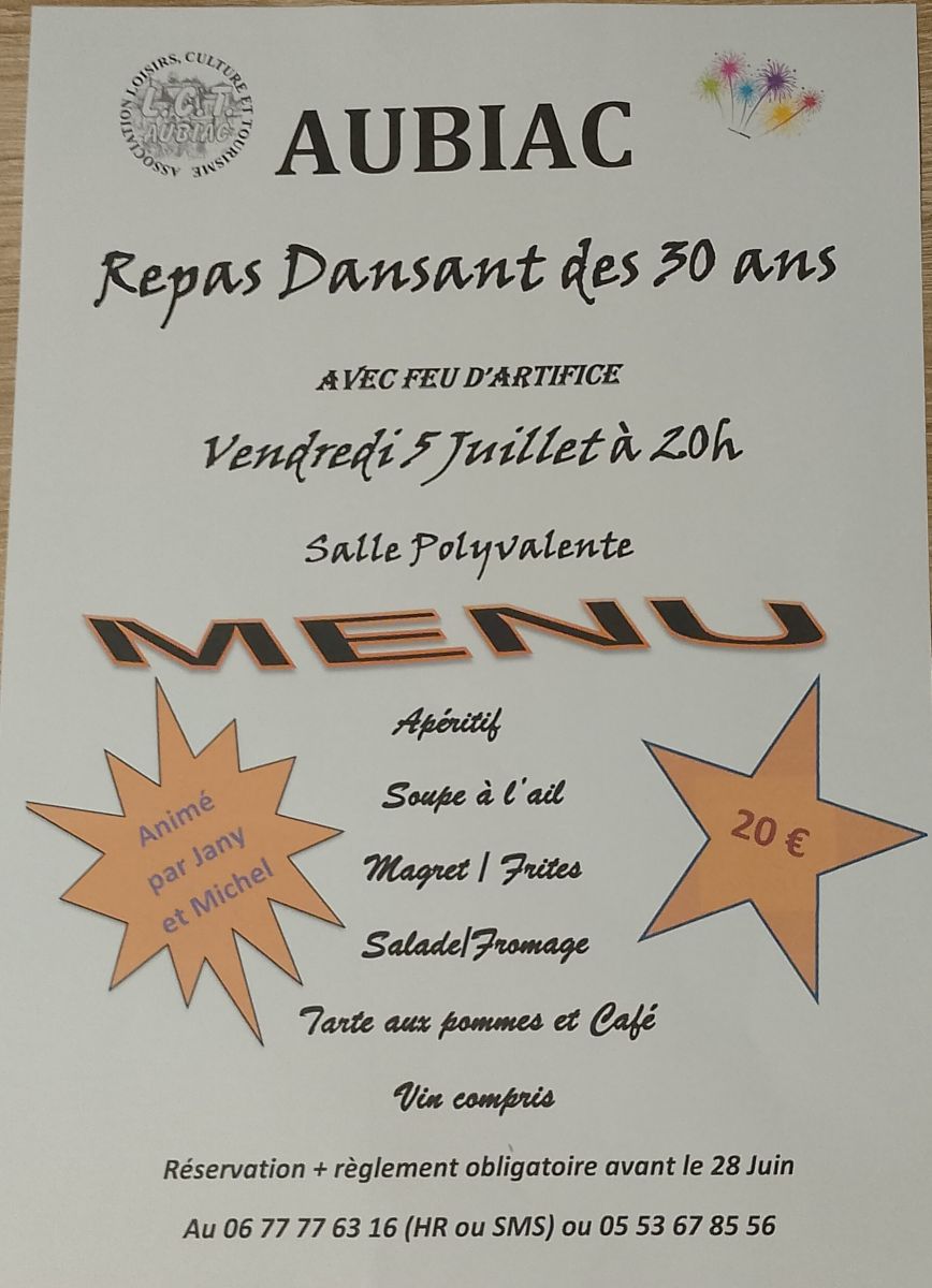 REPAS DANSANT AVEC FEU D'ARTIFICE