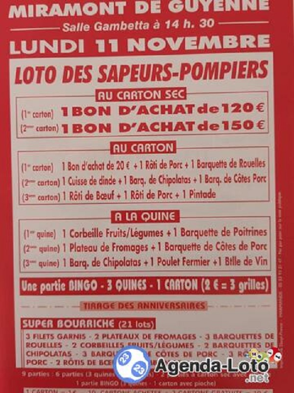 Loto de l'amicale des Sapeurs-Pompiers