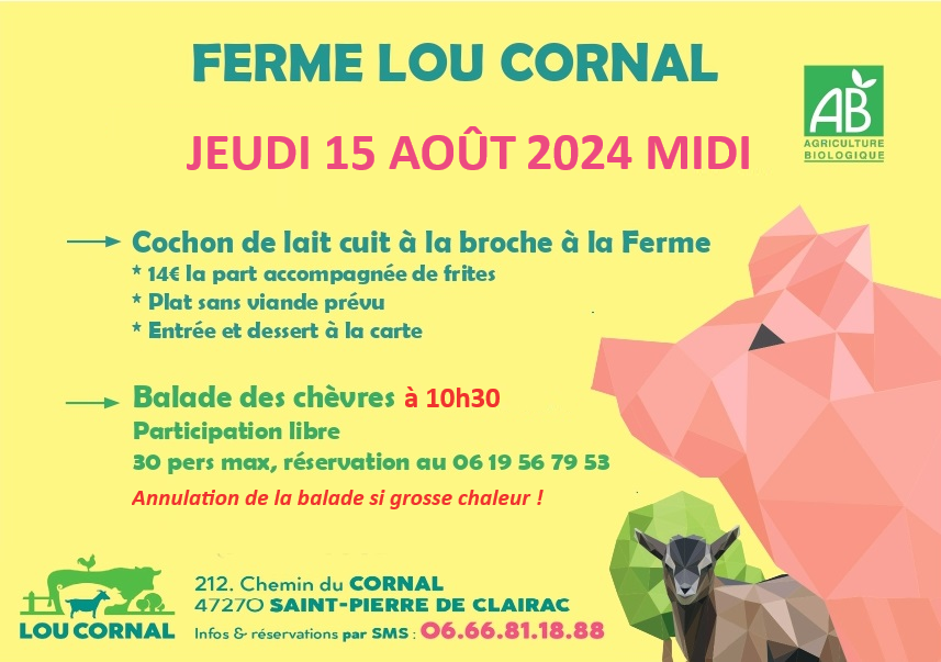 COCHON DE LAIT à LA BROCHE à LA FERME LOU CORNAL