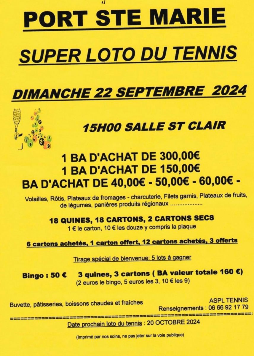 Loto tennis port sainte marie