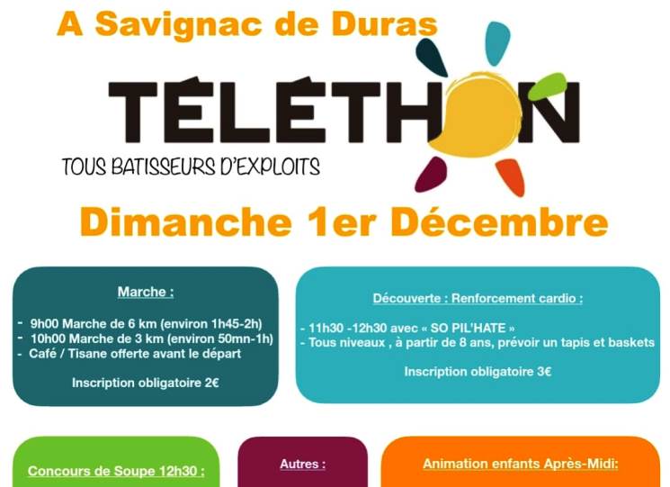 Téléthon 2024 Savignac de Duras se mobilise