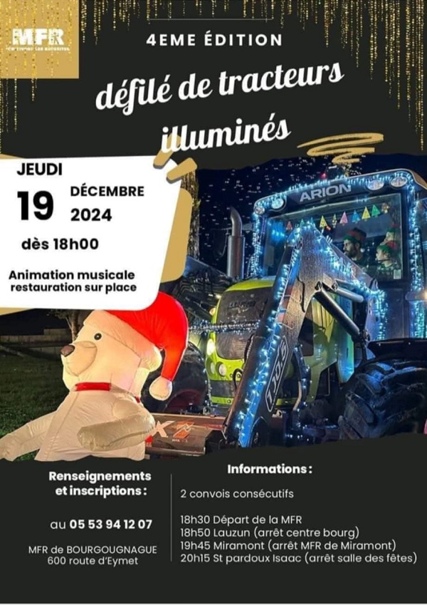 Défilé de tracteurs illuminés pour Noël